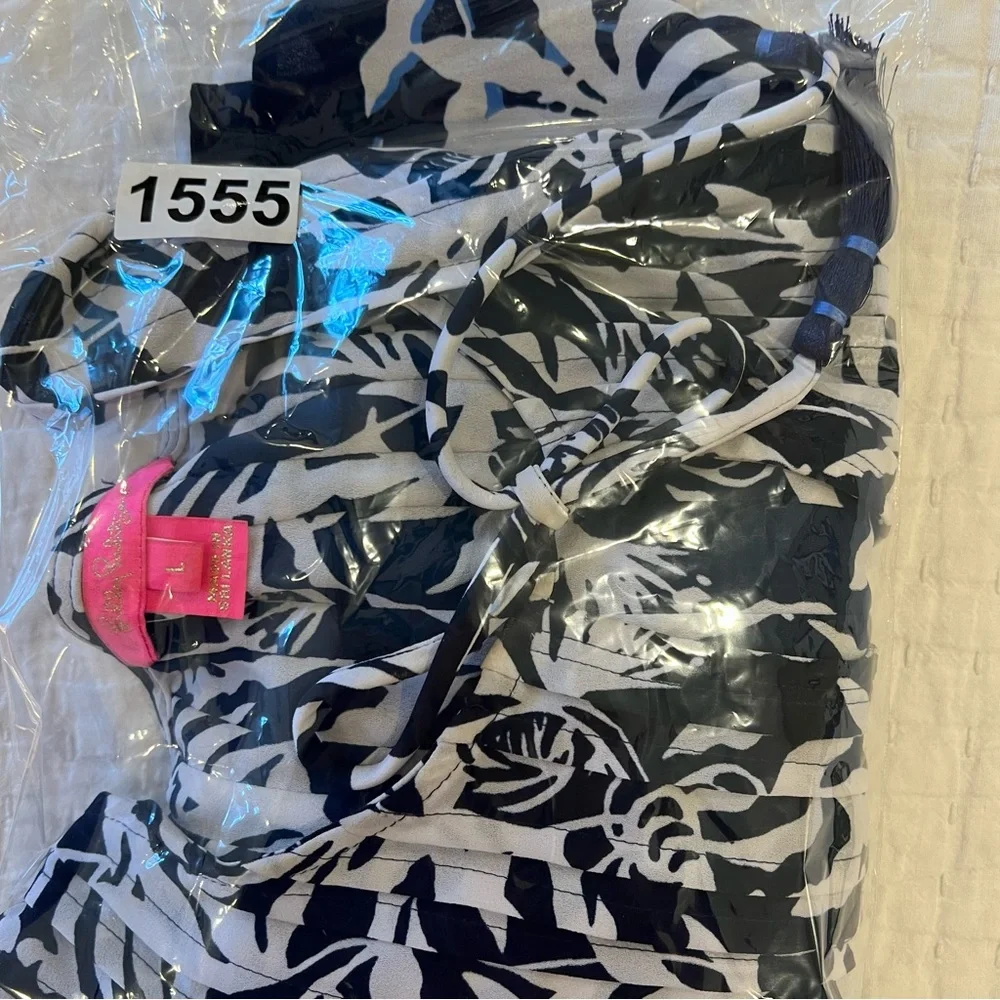 Lilly Pulitzer Top Women Large Blue White Marilina Tassels Relaxed Coastal Tunic - Picture 14 of 14